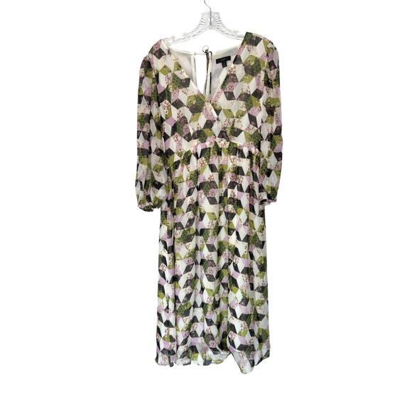 J.Crew Black Patchwork Print Lurex Metallic Threads Chiffon Midi Dress Size 8 - Picture 3 of 16